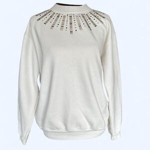 White Embellished Crewneck Sweatshirt